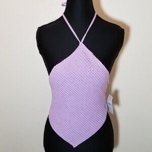 Double Zero Purple Crochet Halter Top Women Large Cropped Hippie Festival NWT